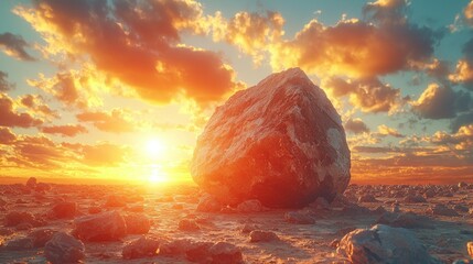 Wall Mural - Massive rock at sunset desert landscape