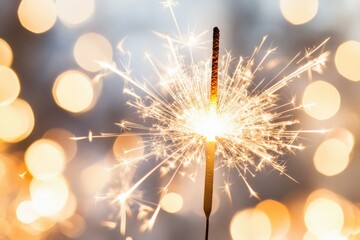 Wall Mural - A close-up view of a sparkler on a stick, perfect for capturing fireworks or celebrations