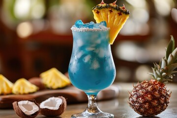 Poster - A refreshing glass of pineapple juice with a pineapple wedge on top