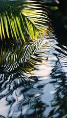 Aufkleber - Tranquil Reflection of Palm Leaf in Dark Water