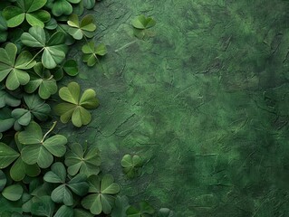 Wall Mural - Vibrant Green Shamrock Leaves on Dark Textured Background