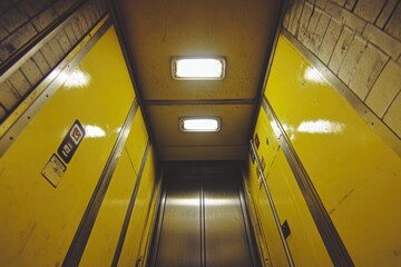 Poster - A long corridor with yellow doors and windows