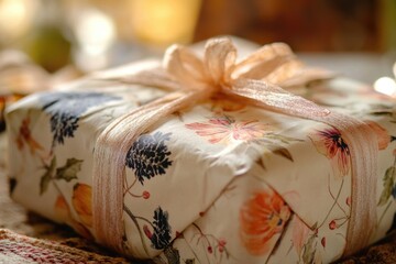 Poster - A wrapped gift sitting on a table, ready to be given or received