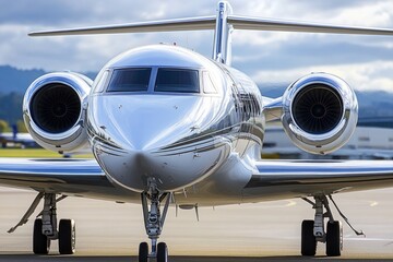 Poster - A close-up shot of a plane sitting on the runway, ready for takeoff