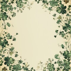 Poster - Vintage Shamrock Frame with Green Leaves and Beige Background