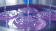 © ภูริพัฒน์ ภิรมย์กิจ - Pouring of Purple Liquids: High-angle shot shows a meticulous process of precision, with streams of vibrant purple liquid cascading into molds, the scene embodying concepts of production.