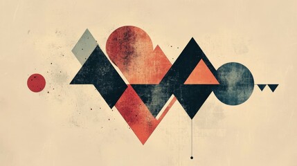 Poster - abstract geometric shapes with a vintage texture, featuring red and blue elements on cream backgroun