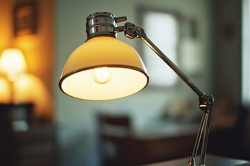 Poster - A desk lamp placed on a wooden table, simple and functional lighting solution