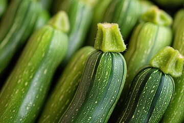 Poster - A unique arrangement of fresh green zucchinis stacked on top of each other, ready to be used in various recipes and arrangements