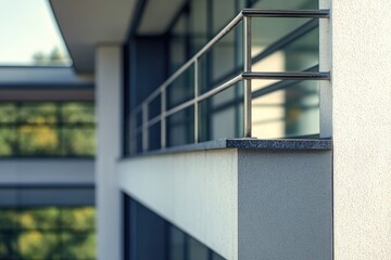 Poster - Close-up shot of a metal railing on a building, suitable for architectural or urban-themed images