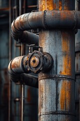 Poster - a close-up view of a metal pipe attached to a utility pole, great for use in architectural or infras