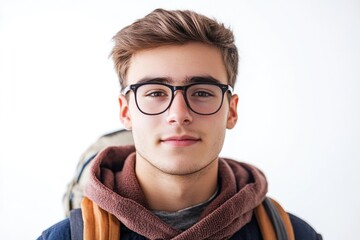 Aufkleber - A portrait of a youthful male with glasses and a scarf, suitable for various contexts where a friendly and studious individual is needed