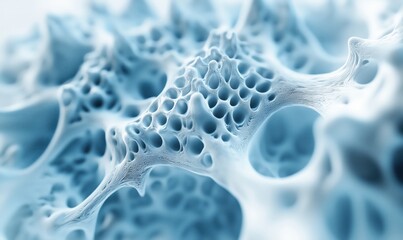 Poster - abstract close-up of intricate blue cellular structure with porous texture and depth