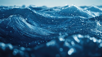 Wall Mural - a close-up view of an ocean wave with water droplets and foam, great for travel or nature-related pr