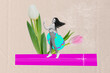 © deagreez - Creative design composite artwork collage of springtime religion feast paschal festive eggs young lady nice dance big size tulip flower
