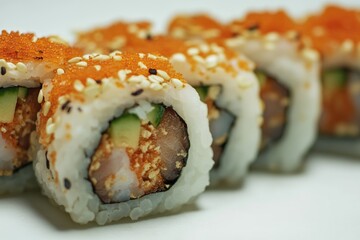 Poster - A close-up shot of a delicious sushi roll on a plate, ready to be enjoyed