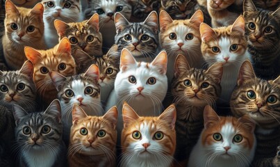 Naklejka na meble Diverse Group of Cats with Various Colors and Patterns in Close-Up Portrait