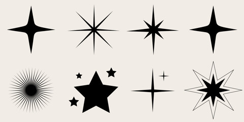 set of blinking stars, sparks and sparkles. shining twinkle sunburst shapes collection. magic light 
