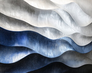 Wall Mural - Abstract waves of white, gray, and blue flowing across the surface, symbolizing motion, fluidity, and artistic expression in a modern and minimalist style.