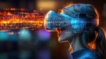 Poster - Immersive virtual reality experience with futuristic holographic display dynamic digital data visualization and cutting edge technology