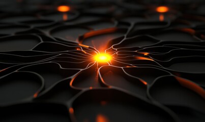 Poster - abstract glowing orange light on textured black surface with flowing patterns