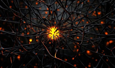 Poster - Abstract neural network structure with glowing core and intricate black tendrils