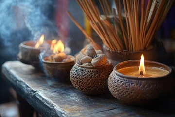 Aufkleber - A close-up view of a group of candles on a table