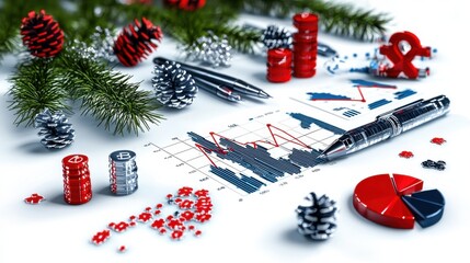 Poster - Christmas Business Analytics with Financial Charts and Graphs on Desk with Holiday Decor  Concept of Financial Planning Investment Strategies and Data Driven Decision Making