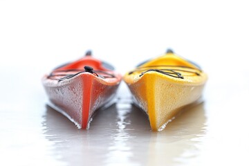 Poster - Two kayaks floating side by side on a peaceful lake or river