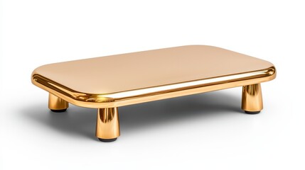 Wall Mural - Minimalist gold coffee table with smooth finish and white background featuring a golden plate