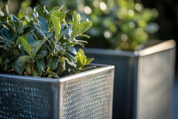 Poster - A close-up view of a plant growing in a metal container