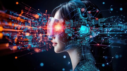 Poster - Futuristic Technological Interface with Holographic Data Visualization and Immersive Digital Experience Representing the Advancements in Intelligence Virtual Reality and Digital Transformation
