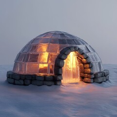 Poster - A solitary igloo stands amidst a blanket of fresh snow in a serene winter landscape, perfect for a peaceful retreat