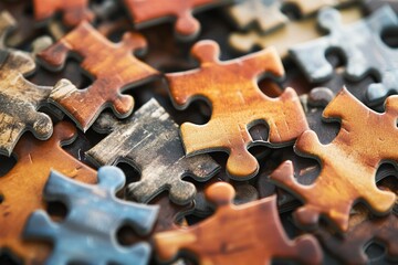 Poster - A collection of puzzle pieces arranged on a table, suitable for educational or creative projects