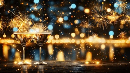 Poster - Spectacular Fireworks Display Lighting Up the Celebratory Night Sky with Captivating Bursts of Color and Dazzling Sparkling Lights
