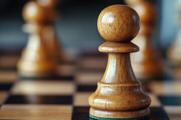 Poster - Close-up shot of a wooden chess piece on a chess board