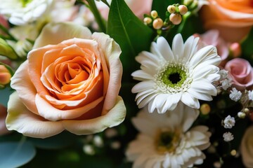 Poster - A detailed view of a colorful bouquet of fresh flowers, suitable for use in various contexts such as gifts, events or photography