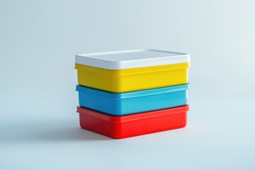 Poster - A stack of four plastic containers stacked on top of each other