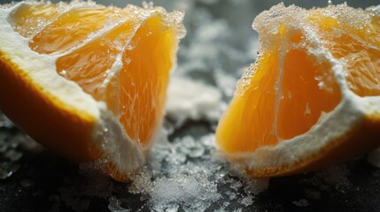 Aufkleber - Close-up shot of an orange sliced in half, revealing its juicy interior and bright yellow color