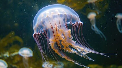 Poster - A group of jellyfish swimming peacefully in an aquarium
