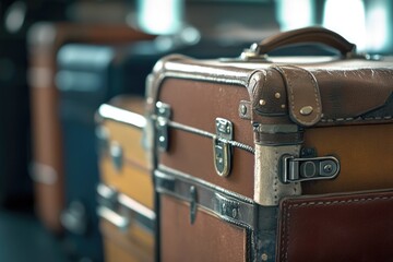 Poster - A collection of suitcases stacked on top of each other, often used in travel or moving scenarios