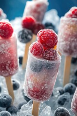 Poster - A close-up shot of frozen fruit arranged on a stick, perfect for a quick snack or healthy dessert