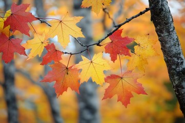 Poster - Autumn foliage hangs from tree branch, vibrant colors