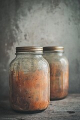 Poster - A pair of jars sitting on top of a wooden table