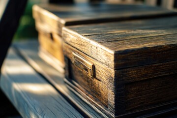 Poster - A wooden box placed on a wooden table