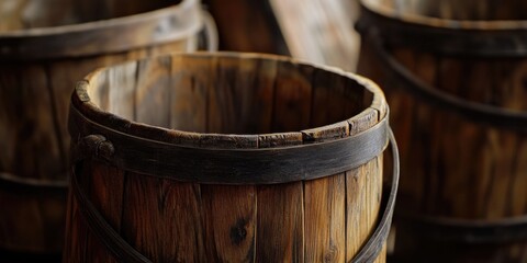 Poster - A collection of wooden buckets stacked together