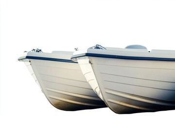 Wall Mural - two white boats sit side by side on a sandy beach, perfect for a relaxing day at the coast