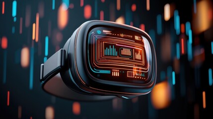 Poster - futuristic holographic technology interface with glowing digital elements neon shapes data visualiza