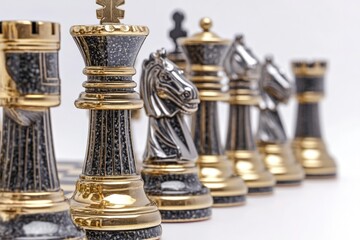 Poster - Close-up shot of a chess set on a white surface