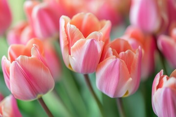 Canvas Print - A close-up shot of a cluster of pink tulips